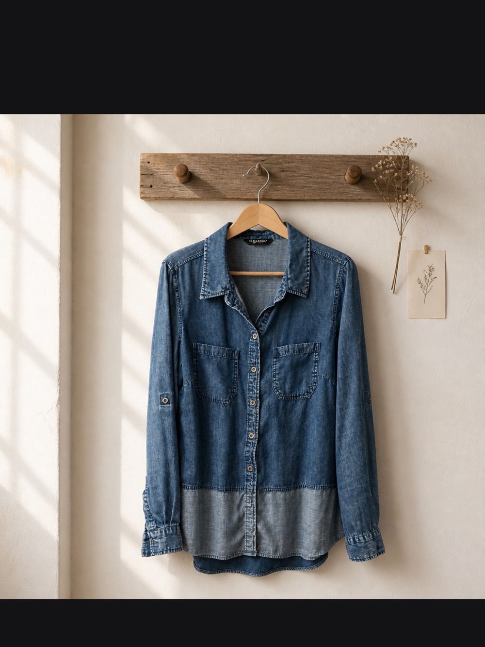 Liverpool Two-Tone Indigo Denim Button-Down Blouse - Picture 3 of 6
